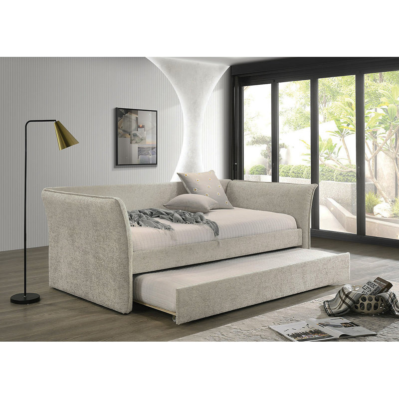 Transitional Style 1Pc Twin Size Daybed W/ Trundle Flared Arms Mattress Ready Beige Finish Primary Living Room, Beige