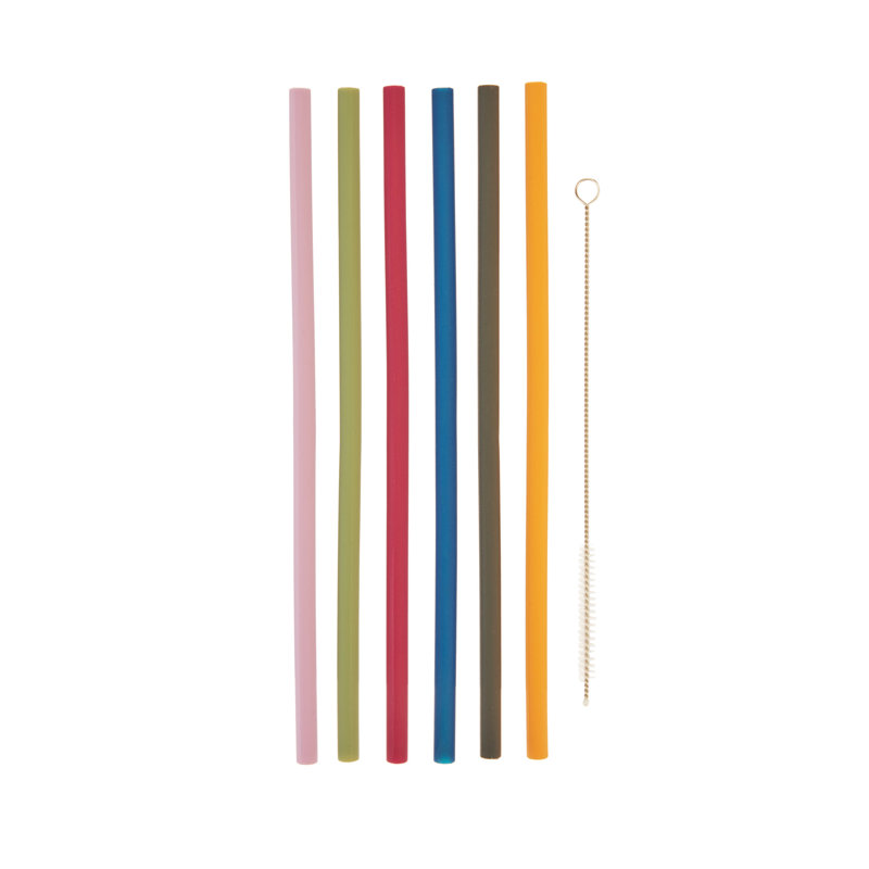 Silicone Straws with Cleaning Brush in Assorted Colors