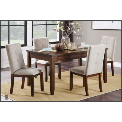 Ensemble de salle à manger 5 pièces à finition cerisier foncé avec table, 4 chaises rembourrées en chenille et tiroirs fonctionnels pour un repas élégant et pratique
