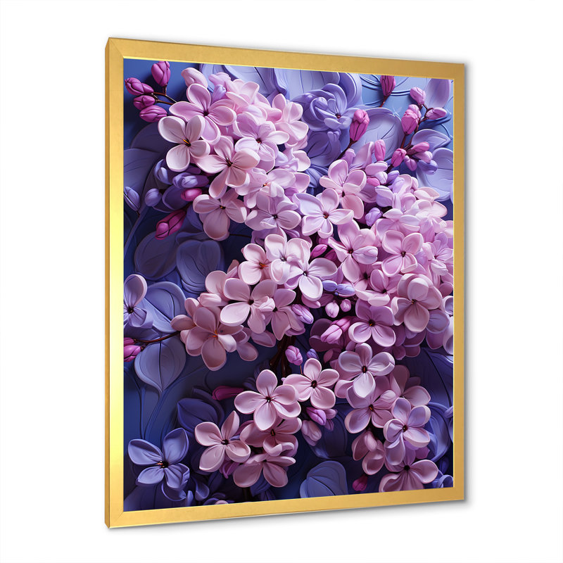 Lilas beauté dévoilé sur toile, Cadre doré simple, H 32 po x l 16 po x P 1 po