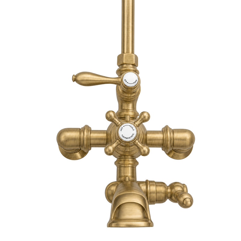 Thermostatic Shower System with Tub Spout (P0903), Unlacquered Satin Brass