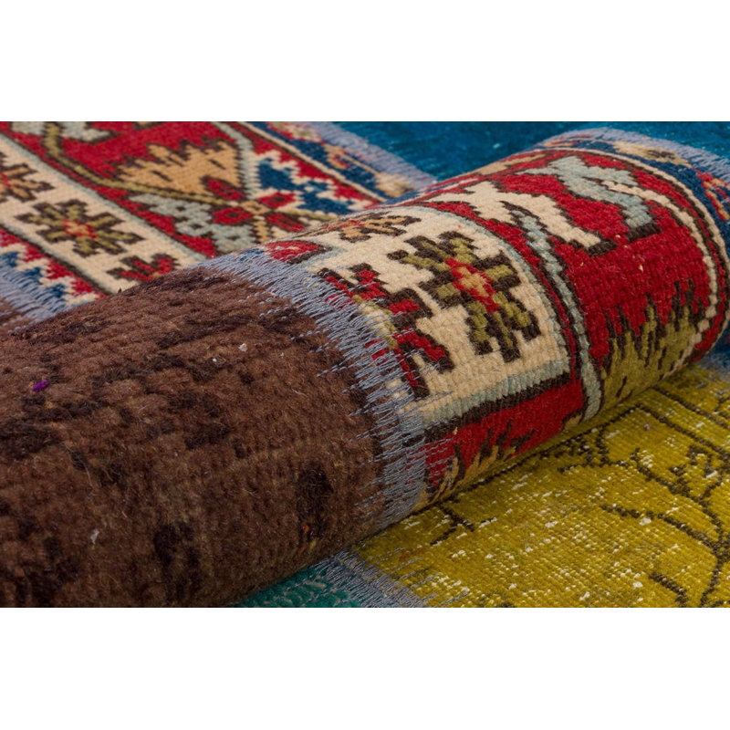Tapis bleu multicolore moderne fait à la main Modern