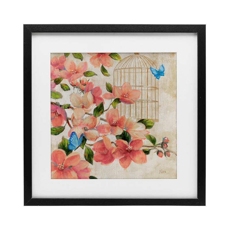«Spring Fling Red Flowers», reproduction d'art sous verre encadrée par Nan, Cadre noir minuit, H 16 po x l 16 po