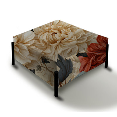 Beige Timeless Peony Elegance Wonderland - Abstract Large Square Ottoman