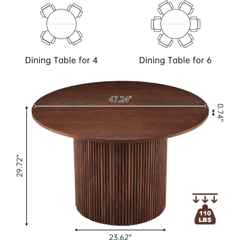 Orchid 47 Inch Walnut Color Wood Round Pedestal Dining Table, Walnut
