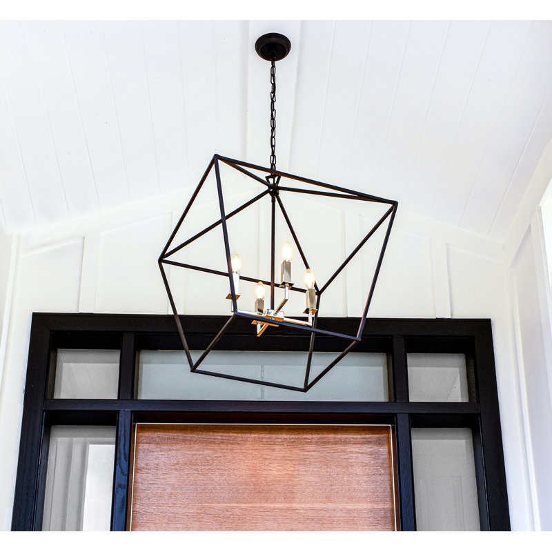 Portwood 4 - Light Dimmable Lantern Geometric Chandelier, 27.75" H x 24.5" W x 24.5" D