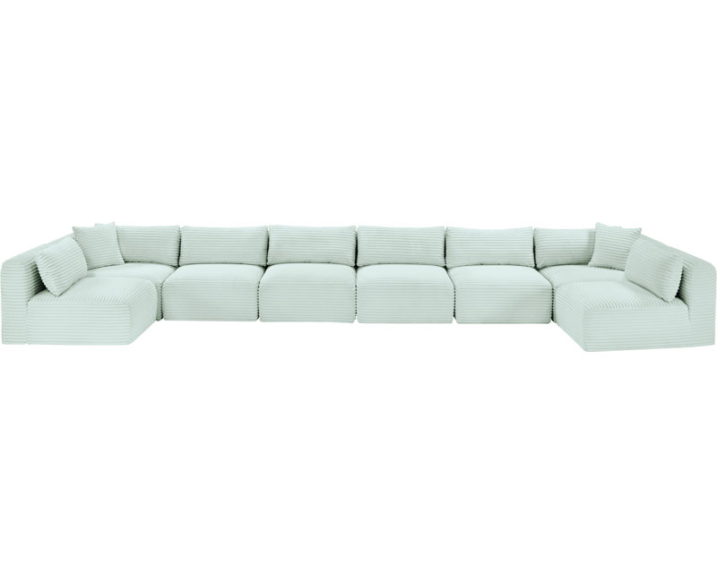 Canapé modulaire Carmean, Velours côtelé texturé velours menthe, 6 sans accoudoirs, 2 en coin