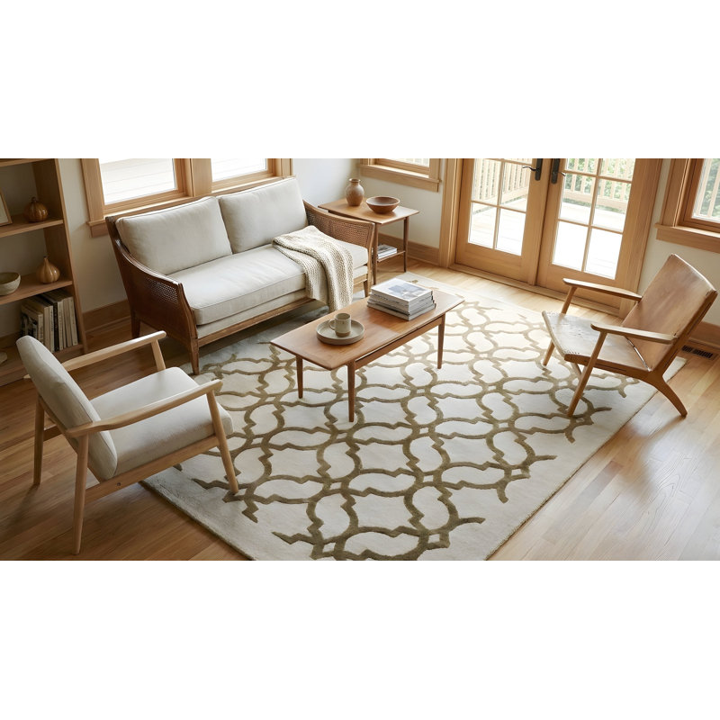 Tapis en laine touffeté à la main Marla, élégant tapis ivoire pour le salon, la chambre à coucher, le bureau et la maison, design élégant et durable