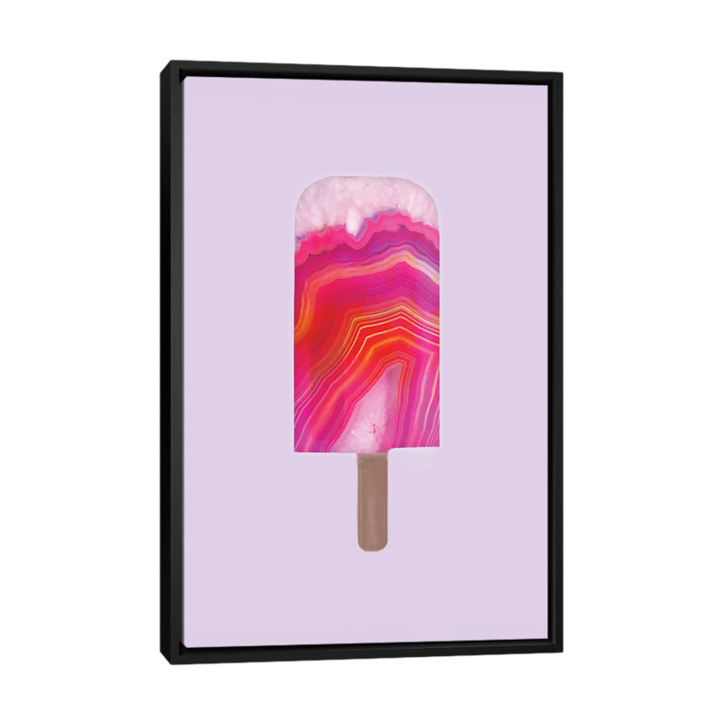 « agate popsicle », impression sur toile tendue, H 26 po x l 18 po x P 1,5 po, Toile avec cadre noir, Pas de tapis