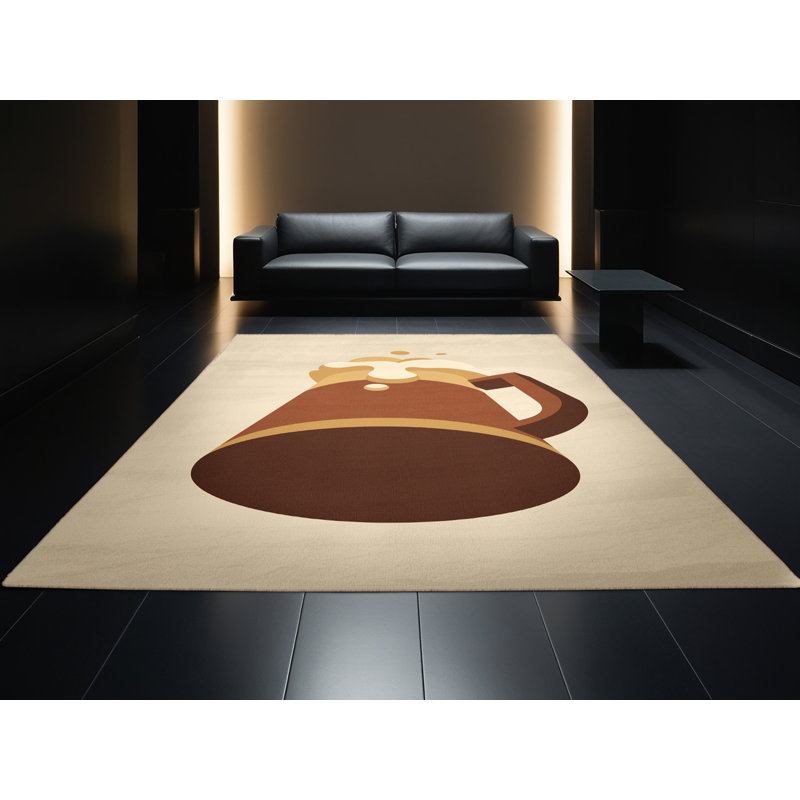 Machine Washable Higgins Beer Mug Modern Rug in Beige – Beige Binding, 8x12