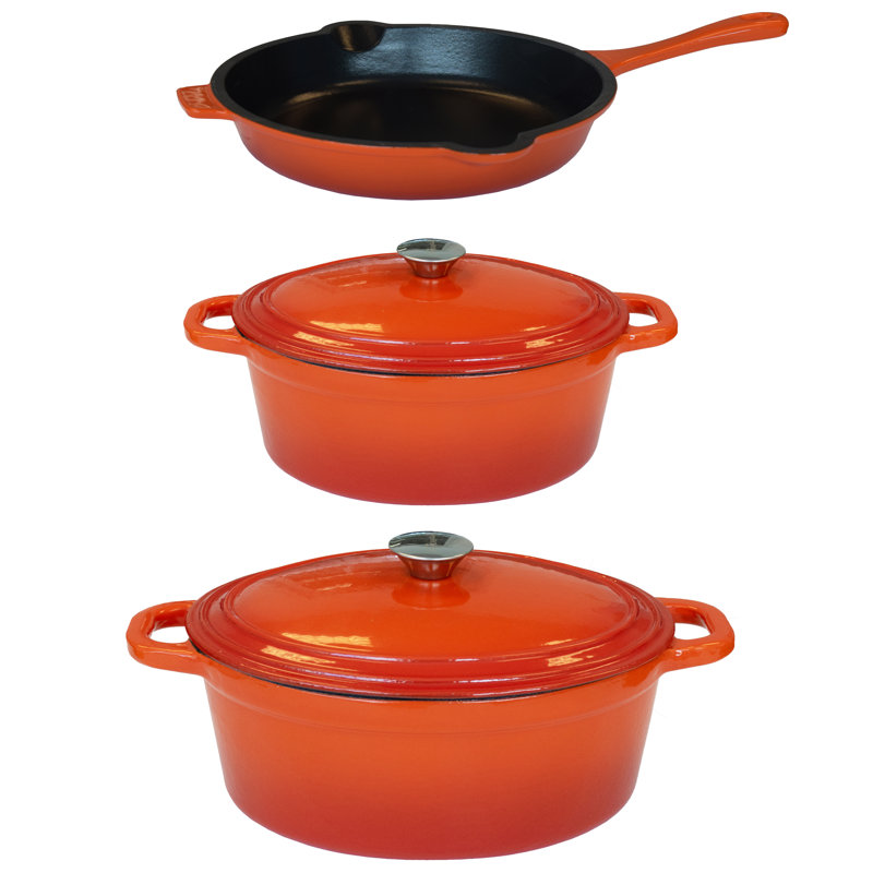BergHOFF Neo 5-Piece Orange Cast Iron Cookware Set