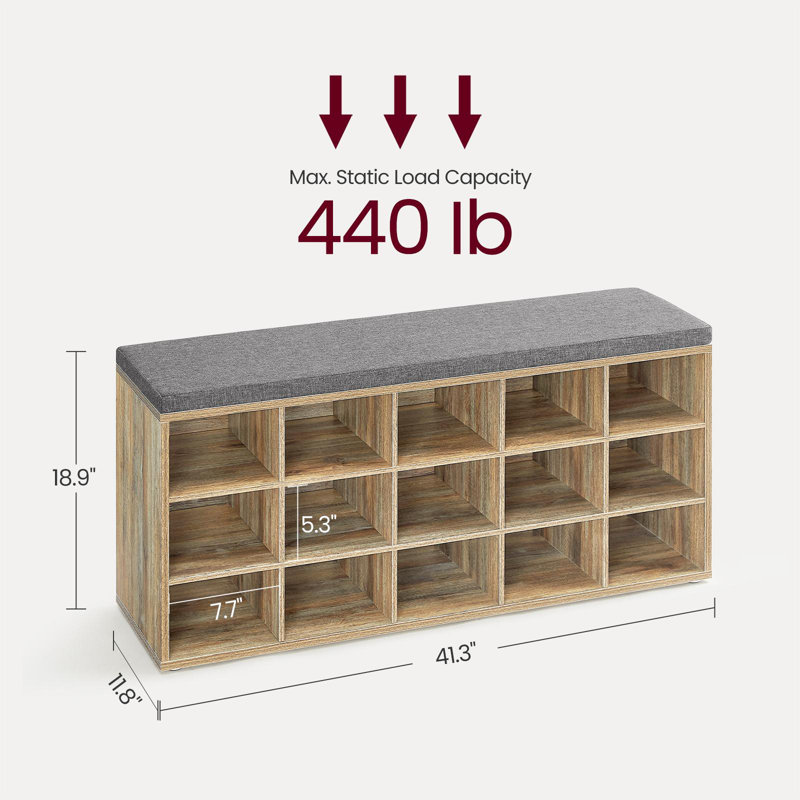 Jurina 15 Pair Shoe Storage Bench, Oak/Gray