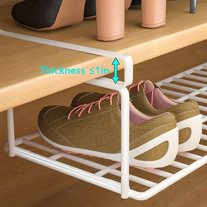 Étagère à chaussures réglable en fer empilable - étagère suspendue extensible avec panier inférieur, facile à assembler et polyvalente pour le rangement de chaussures / de bureau à la maison