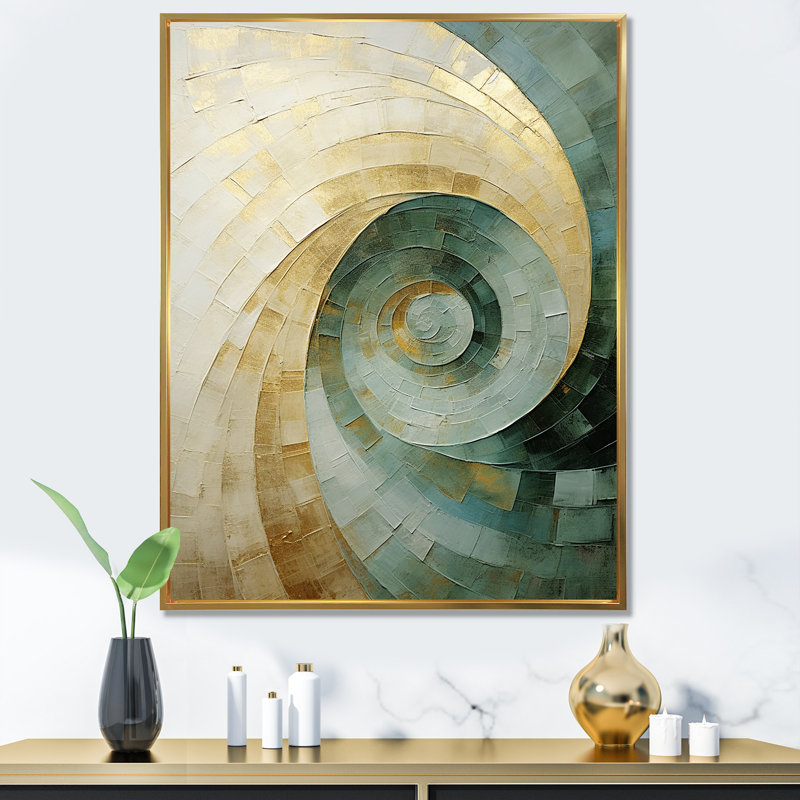 Marchetti - Décoration murale spirales abstraites_106125, Toile avec cadre flottant or, H 32 po x l 24 po x P 1 po