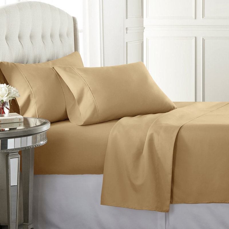 Egyptian Cotton Sateen Sheet Set, 800, Gold, Twin XL Sheet Set with Fitted Sheet