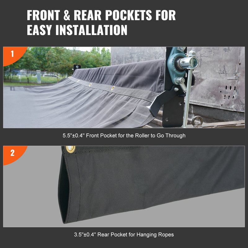 Dump Truck Mesh Tarp, 7 X 14 Ft, PVC Coated Black Heavy Duty Cover With 5.5" 18Oz Double Pocket, Brass Grommets, Reinforced Double Needle Stitch Webbing Fits Manual Or Electric Dump Truck System