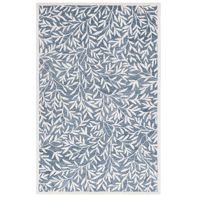 Aliss Floral Handmade Tufted Area Rug in Blue/Ivory, Rectangle 8' x 10'