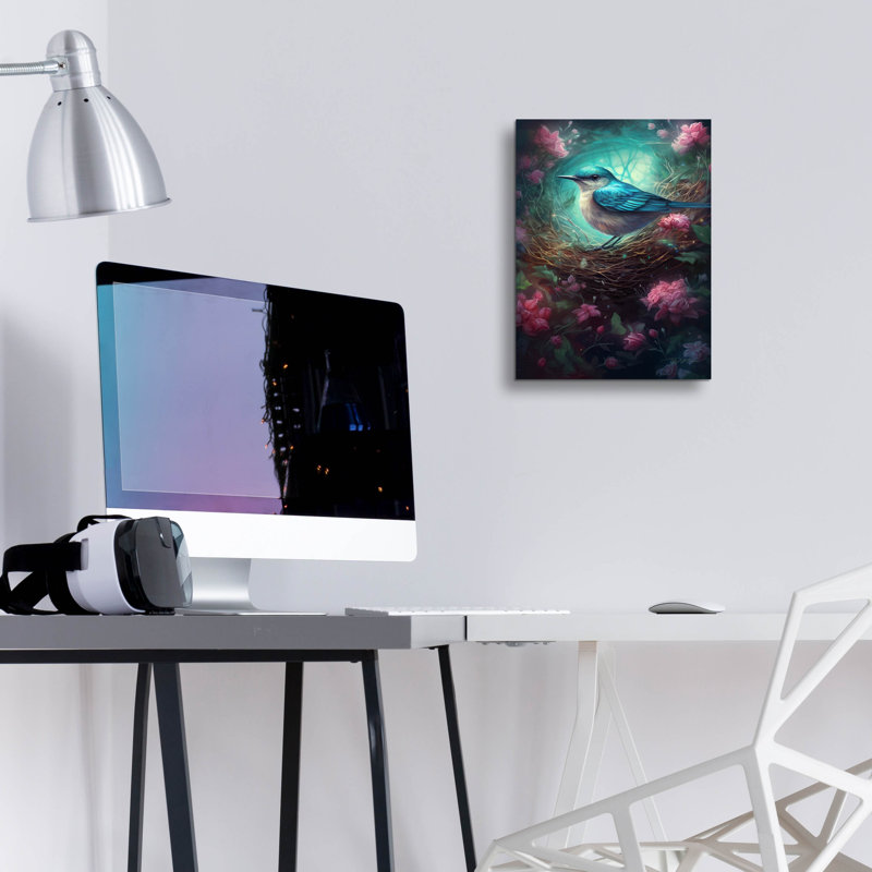 Art mural en verre oiseau en nid avec fleurs de rêve 5 pi par Momart, H 16 po x l 12 po x P 0,13 po