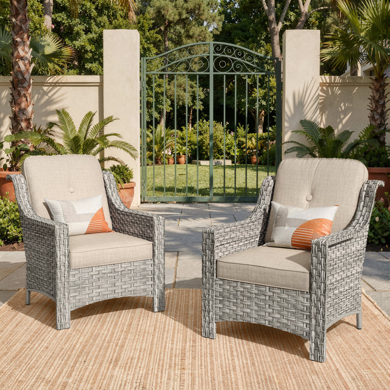 Chaises d'extérieur en osier 2 places Emanuell pour 2 personnes avec coussins confortables, Beige