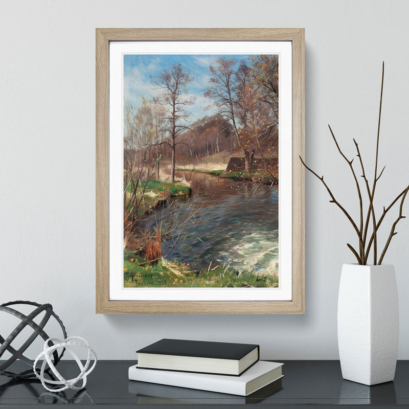 River Landscape - Picture Frame Graphic Art, Oak Framed, 90cm H x 65cm W x 2cm D