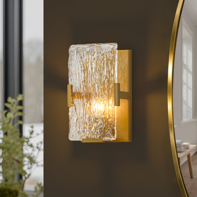 1- Light Gold Metal Textured Glass Wall Sconce