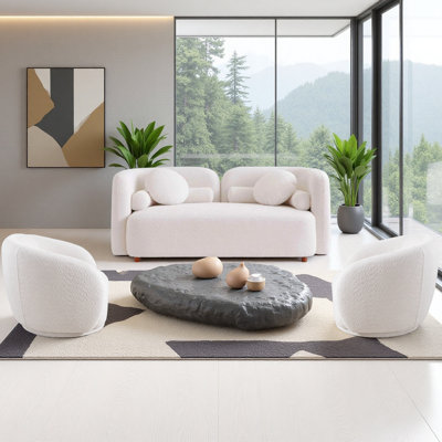 3-piece Modern Living Room Sofa Set With 360° Swivel Barrel Chair, 4-seat