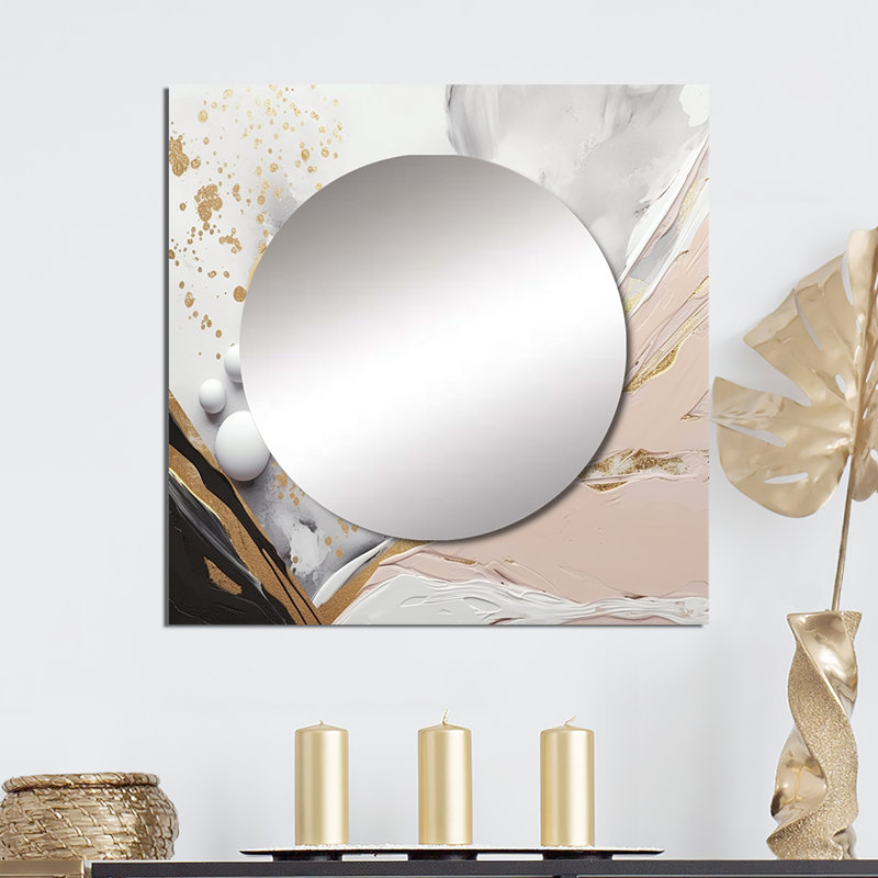 Gevin - Art mural miroir carré abstrait en marbre pour salle de bain, 36 po x 36 po