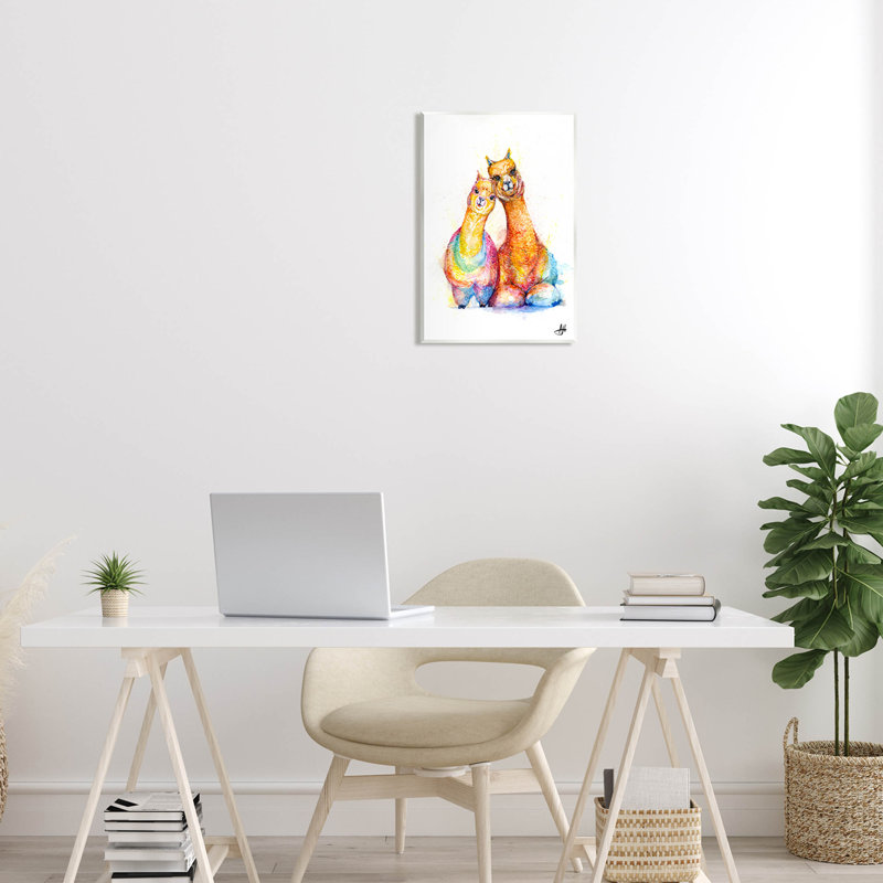 «Sourire des alpagas», art giclée par Marc Allante, H 19 po x l 13 po x P 0,5 po, Bois