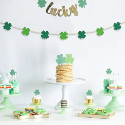 St. Patrick's Day Wooden Bead Garland With Four-Leaf Clover Decor – Lucky Hanging Ornament For Mantel & Wall