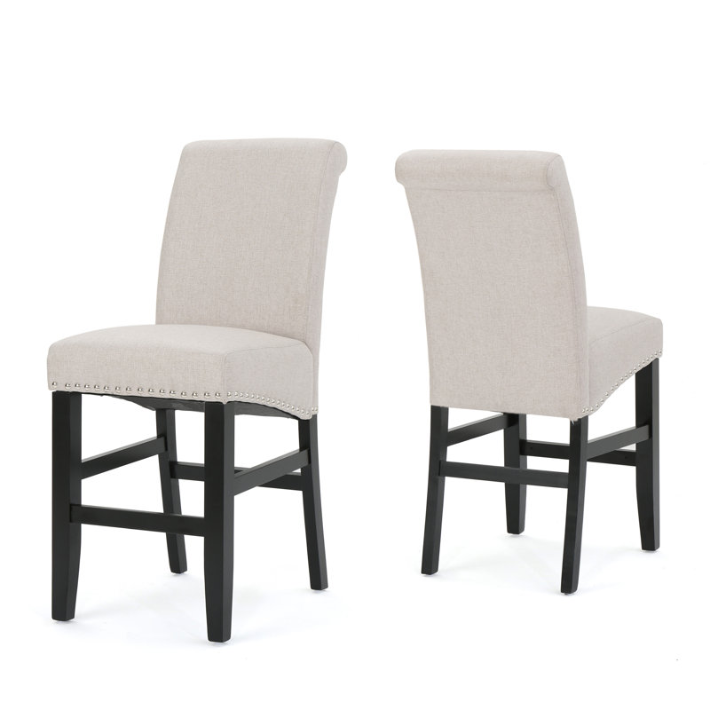 Tabouret de comptoir rembourré 25 po avec garniture cloutée de 25 po (ensemble de 2), blé / noir mat, tissu