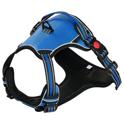 Dog Harness With Leash For Big Canine Pets, Blue Material, No Pull Design, 4 - Point Adjustment A Comfortable Fit, Breathable Mesh Cooling Medium To Large Sized Canines, Vest, Secure Attachment,