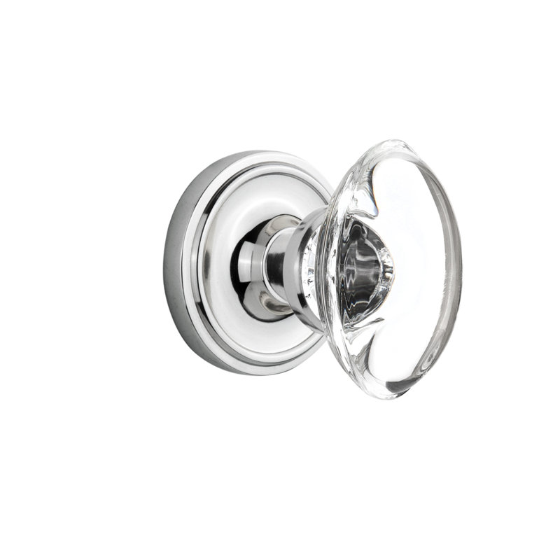 Rosette classique avec poignée de porte ovale en cristal transparent, Chrome brillant, 2 3/4 po