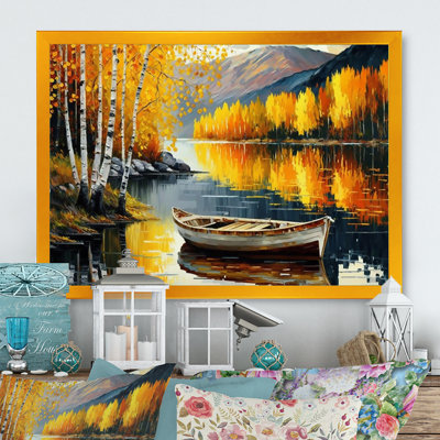 Petit bateau sur un lac en automne III - reproduction sur toile