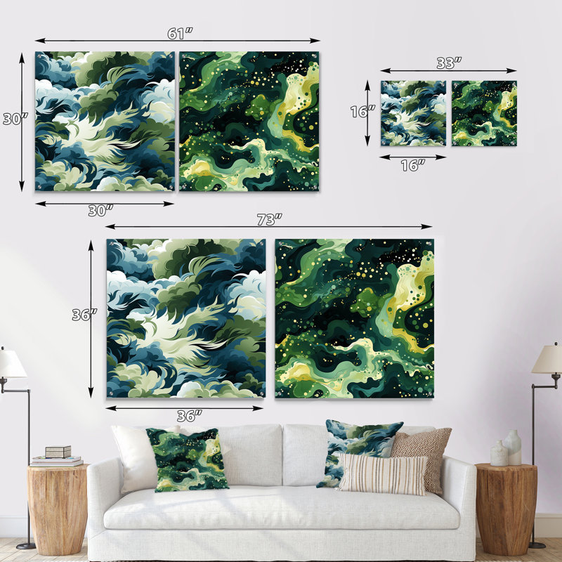 Cynthiaa - Ensemble de 2 peintures murales abstraites en acrylique, H 16 po x l 33 po