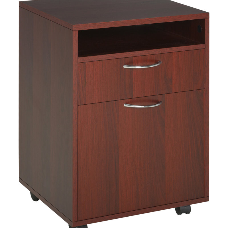 Armoire de rangement mobile brune et support pour imprimante avec tiroir, amplement nécessaire pour le bureau, compacte à placer sous le bureau, 4 roulettes omnidirectionnelles faciles à déplacer, - Bois de particules recouvert