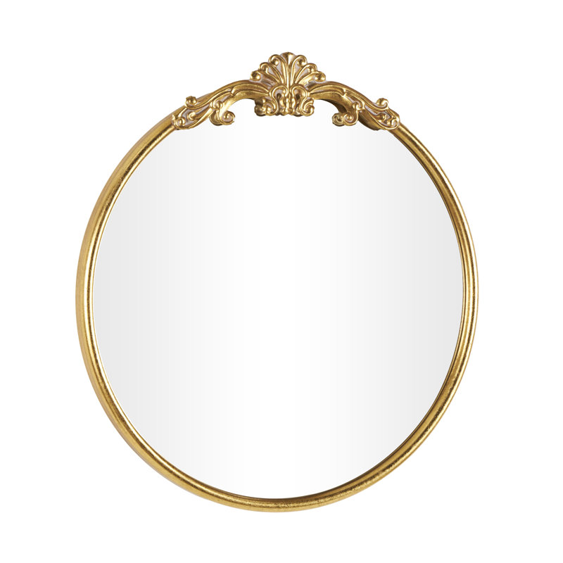Audranna Gold Metal Scroll Tall Ornate Arched Baroque Room Floor Mirror, 28" x 1" x 48", 32" x 30", Round