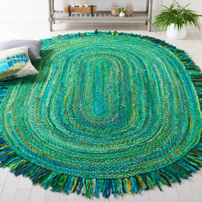 Kellems Solid Colour Handwoven Cotton Area Rug in Green