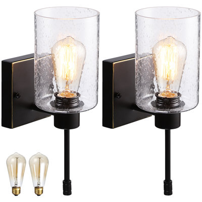 12.76" Modern Wall Sconce with Seedy Glass Shade, 40W Bulbs Included, Indoor Vintage Wall Lights, ETL & UL Listed