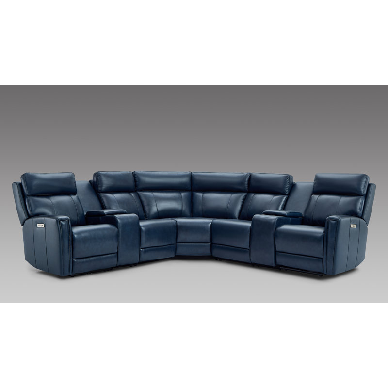 116 Inch Leather Reclining Sectional Sofa Dual Power Recliners Zero Gravity Power Headrest and Storage Console