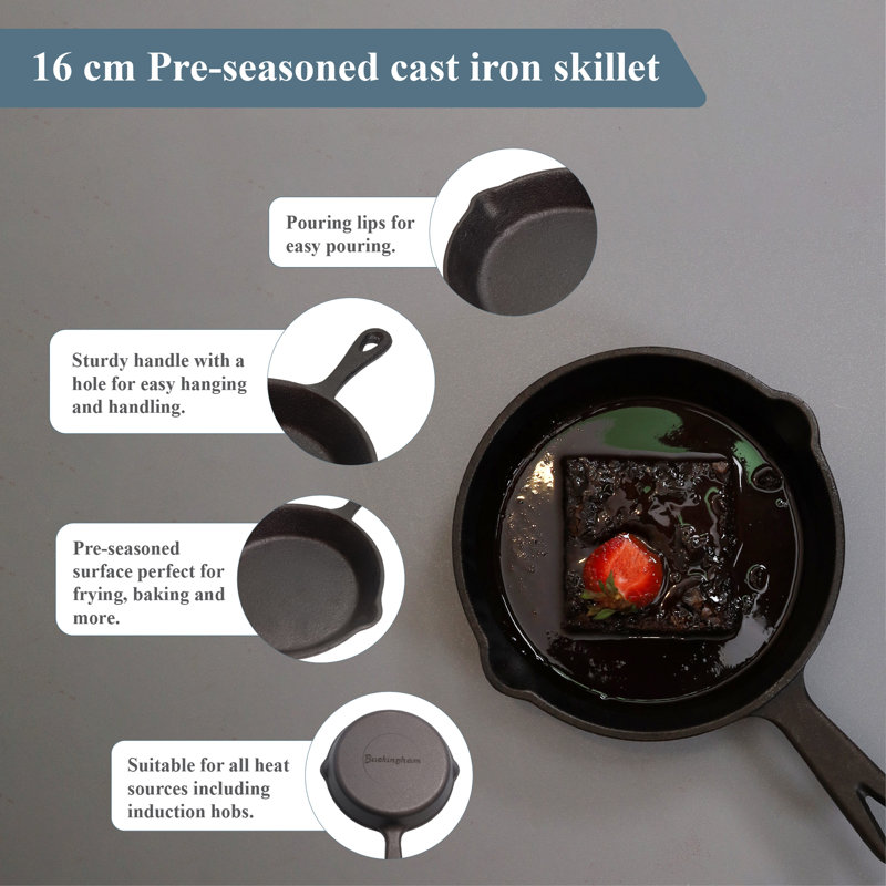 Buckingham Pre-seasoned Cast Iron Skillet Frying Pan 16.5 Cm