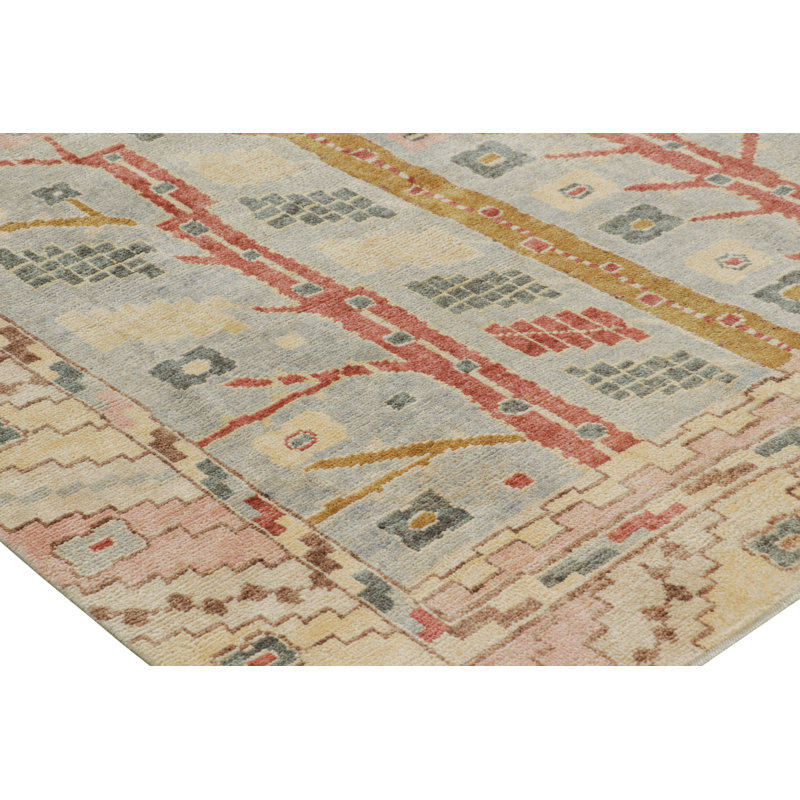 Scandinavian Hand Knotted Wool Geometric Area Rug, Rectangle 10' x 14'
