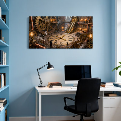 Paysage urbain fantaisiste et sci-fi Steampunk avec engrenages et vapeur