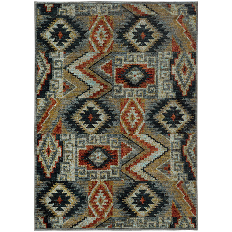 Tapis bleu Honaz Southwestern, Rectangle 3 pi 10 po x 5 pi 5 po