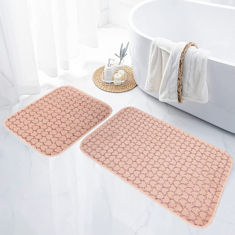 Ensemble de luxueux tapis de bain (2 pièces), rose clair, 19,7 x 23,6 pouces et 23,6 x 39,4 pouces | 100% polyester, doux et absorbant | Non lavable à la machine, sans aspirateur | Parfait pour les salles de bain élégantes