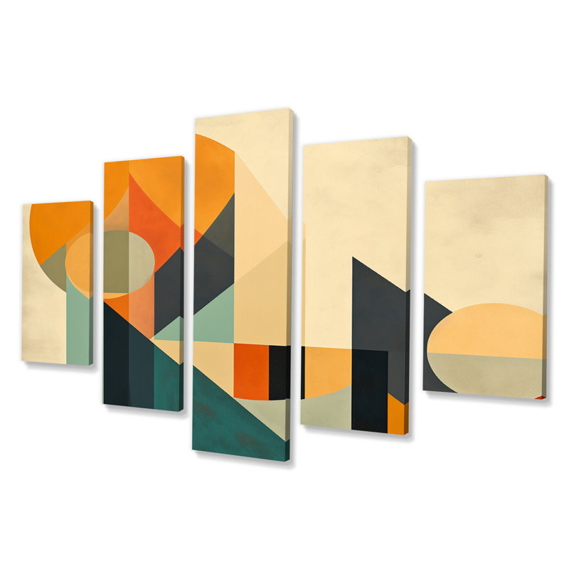 Full Moon Symphony Midcentury Abstract - Art mural moderne sur toile Midcentury - 5 panneaux