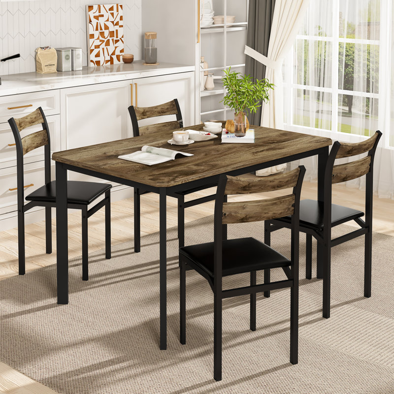 Ohmer 4 - Person Four Leg Dining Set, Dining Table Set for 4, Wood Kitchen Table with Upholstered Chairs for Kitchen Room and Small Spaces