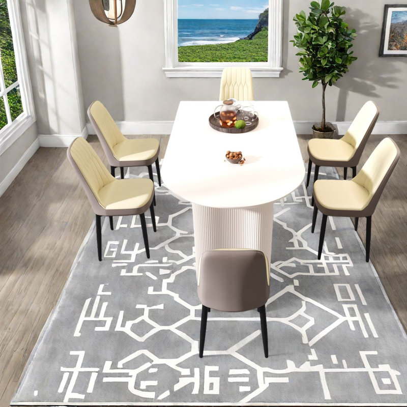 Ensemble de table de salle à manger moderne avec panneau de fibres à densité moyenne crème et pu, parfait pour la maison et la cuisine