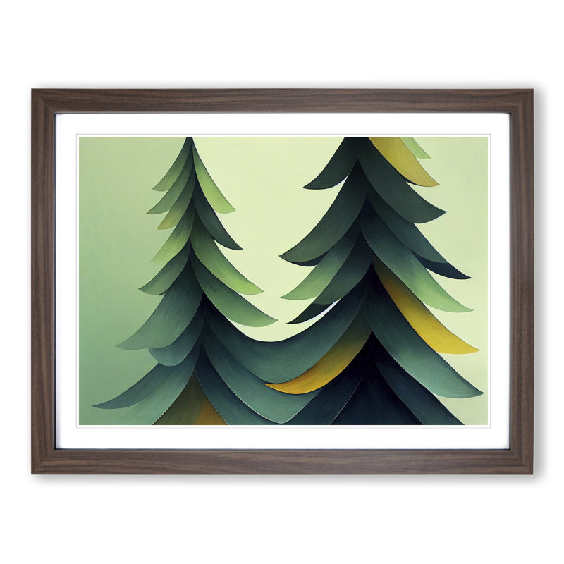 Gentle Abstract Pine Trees - Single Picture Frame Print, Walnut Framed, 25cm H x 34cm W x 2cm D