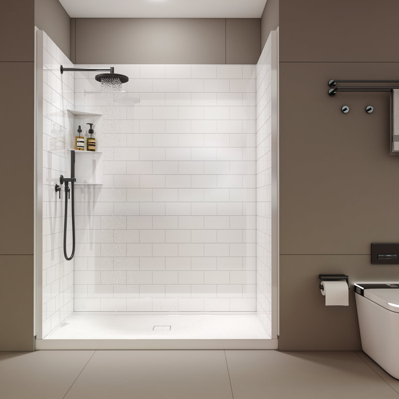 5-Piece Shower Wall Panel & Shower Base, 60''W x 77.25'' x H 32.25'' D Composite Shower Wall Panel Surround Solid Surface Shower & Shower Bases, Surround, Quick Install, Cuttable