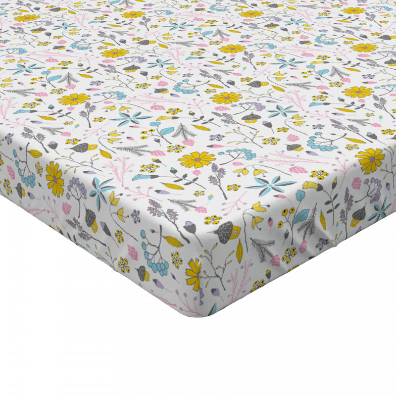 Drap-housse floral, Drap-housse simple TG, Jaune / floral 6